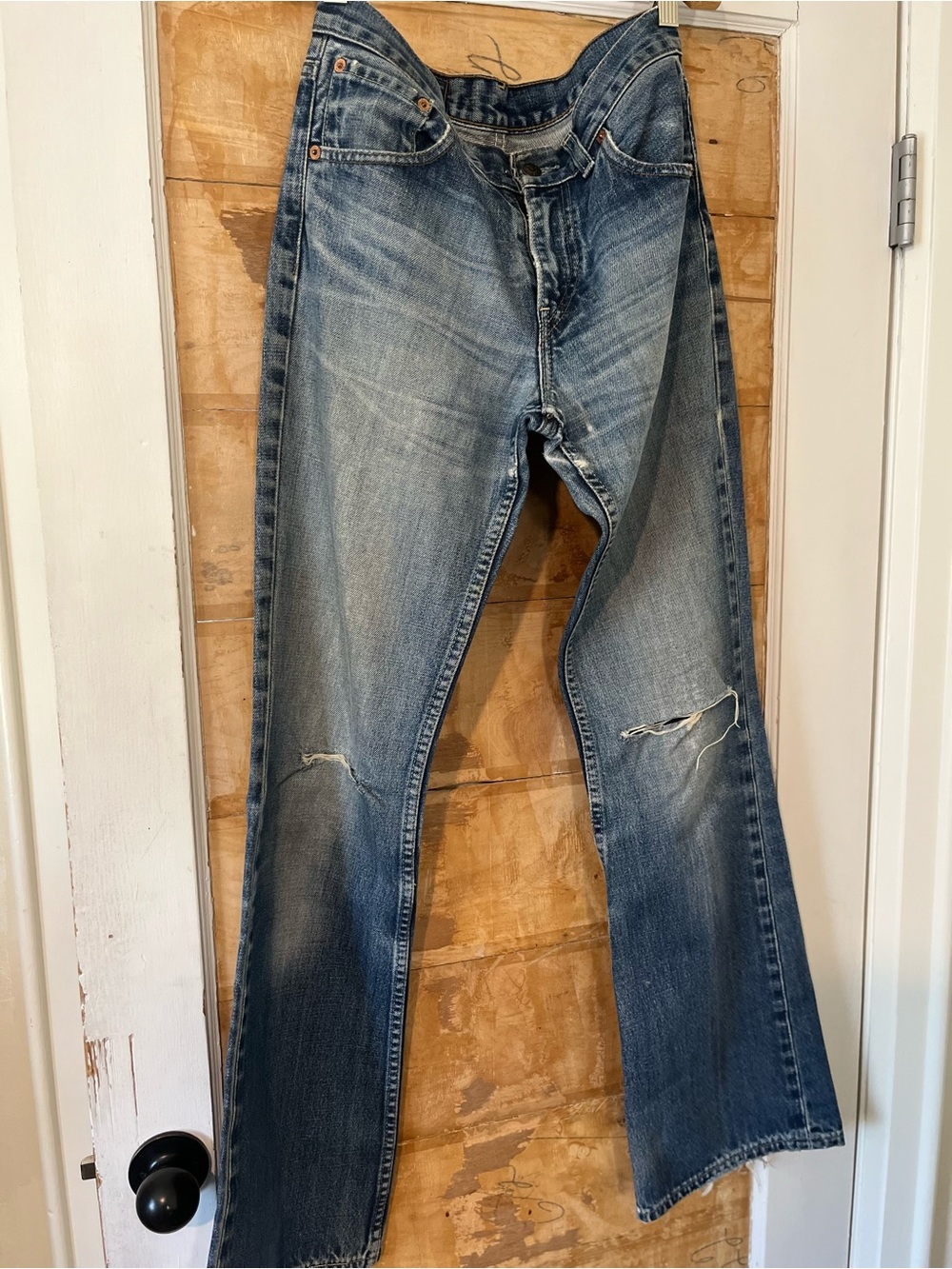 Blue Distressed Straight-Leg Jeans